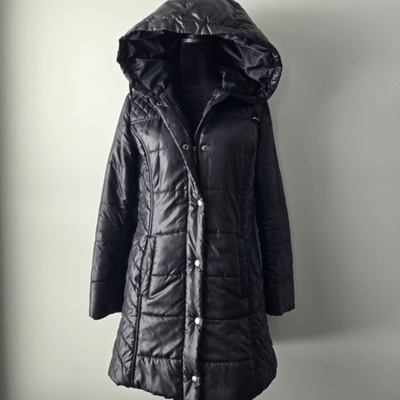 Mossimo Women's Long Black Hooded Puffer‎ Coat Small - Picture 2 of 16